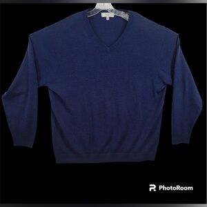 Turnbury Extra Fine Merino Wool V-neck sweater in navy blue SZ XL